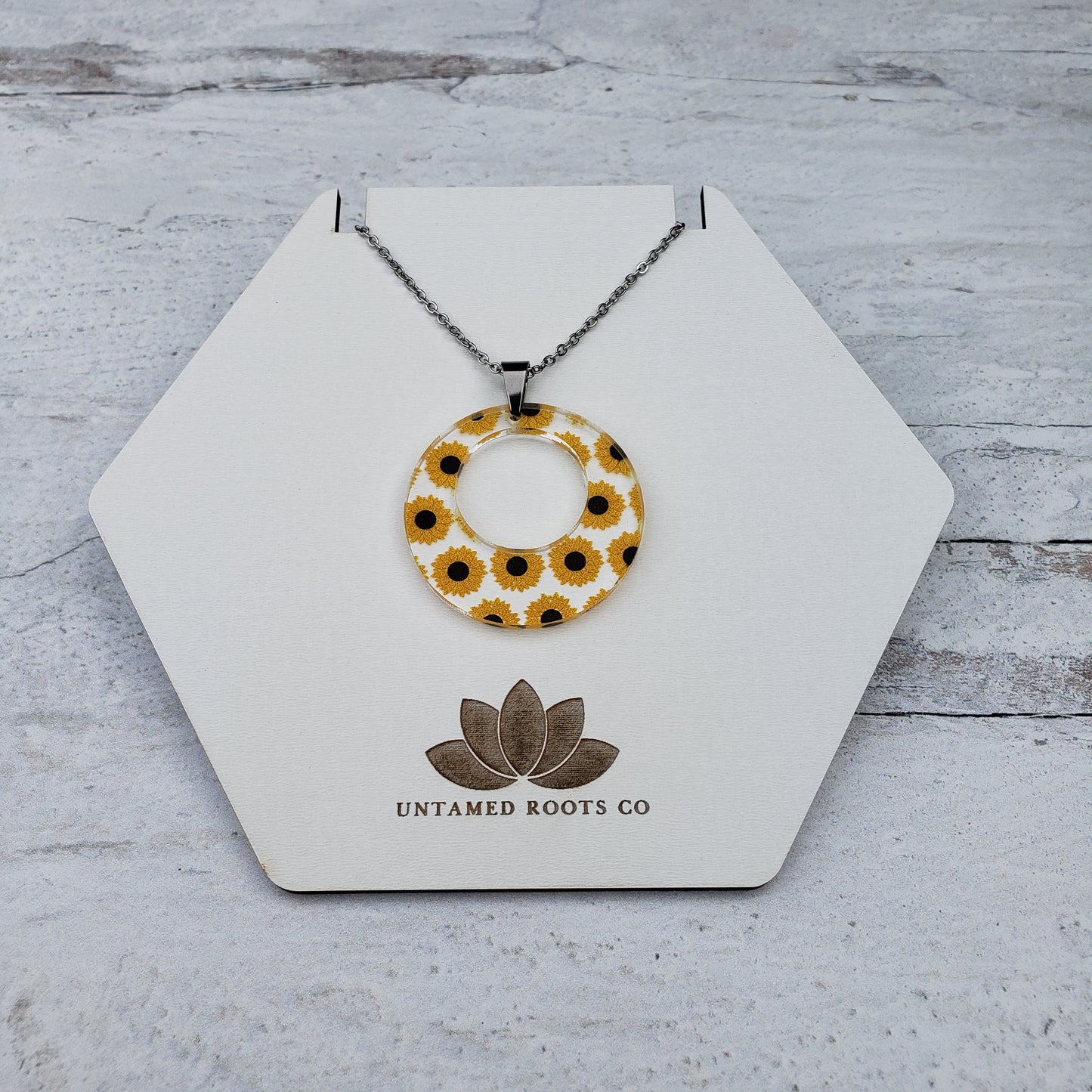 Large Offset Circle Sunflower Necklace