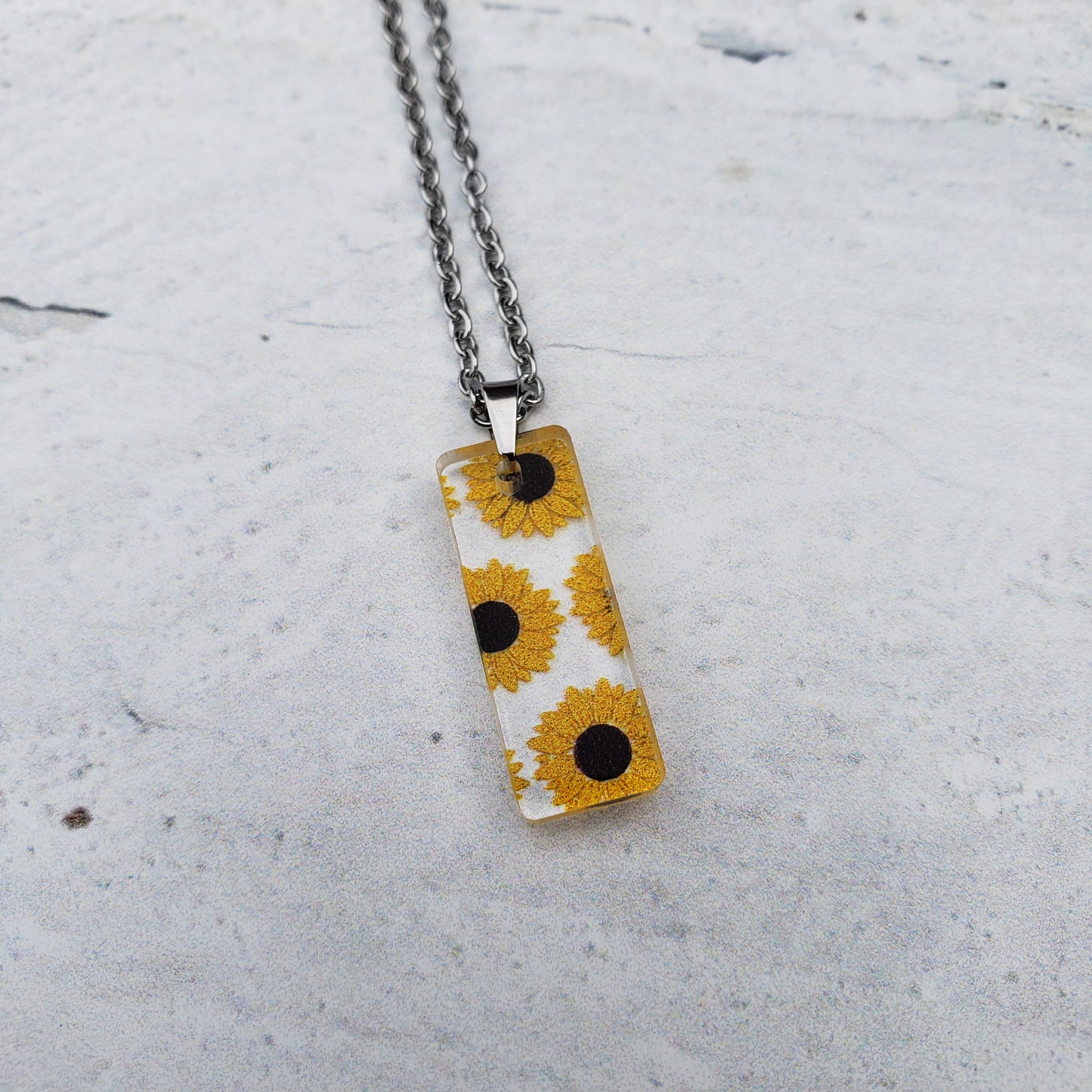 Small Rectangle Sunflower Necklace
