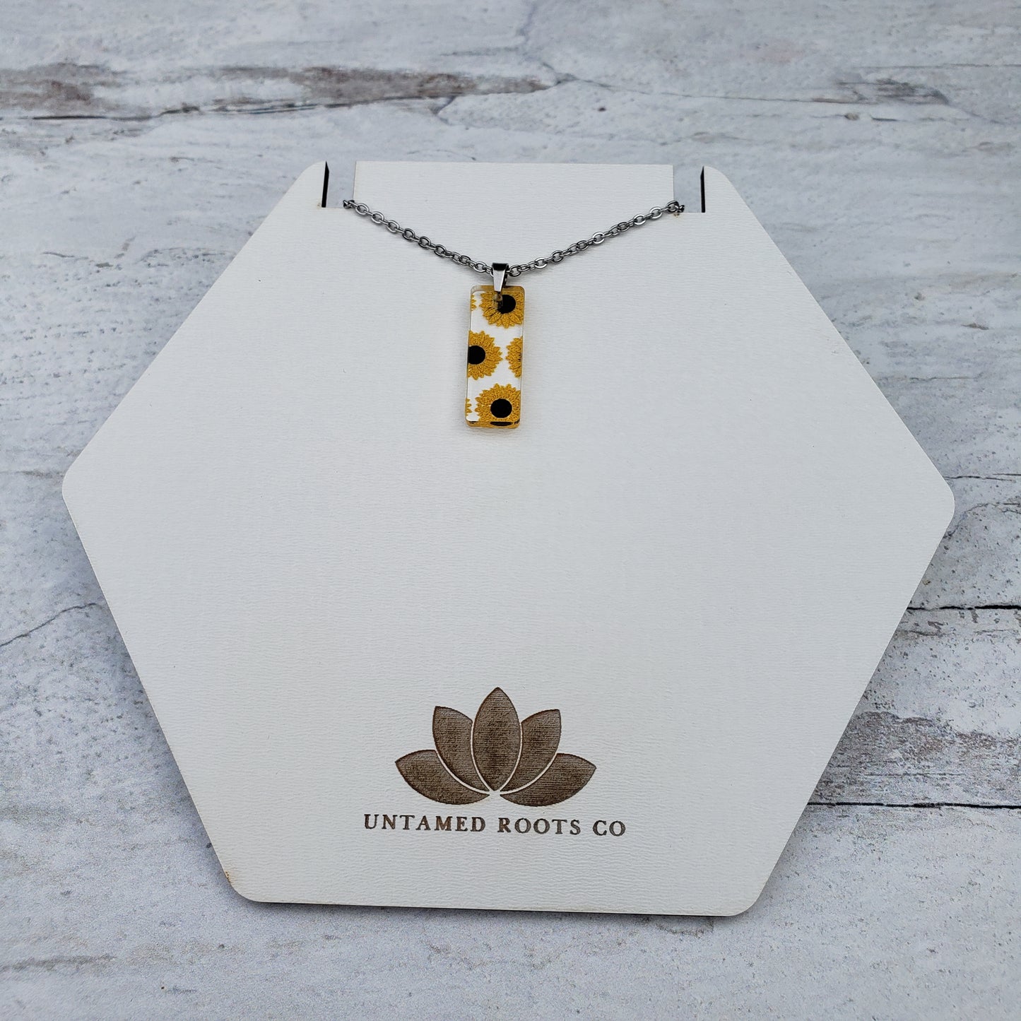 Small Rectangle Sunflower Necklace