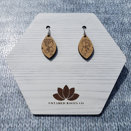 Wooden Valentine's Couple Dangle Earrings