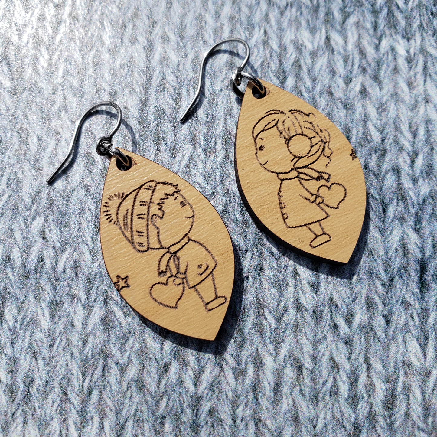 Wooden Valentine's Couple Dangle Earrings