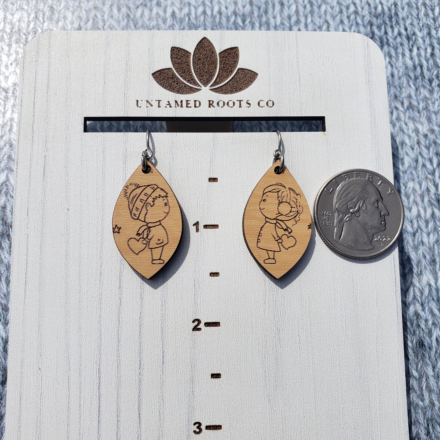 Wooden Valentine's Couple Dangle Earrings