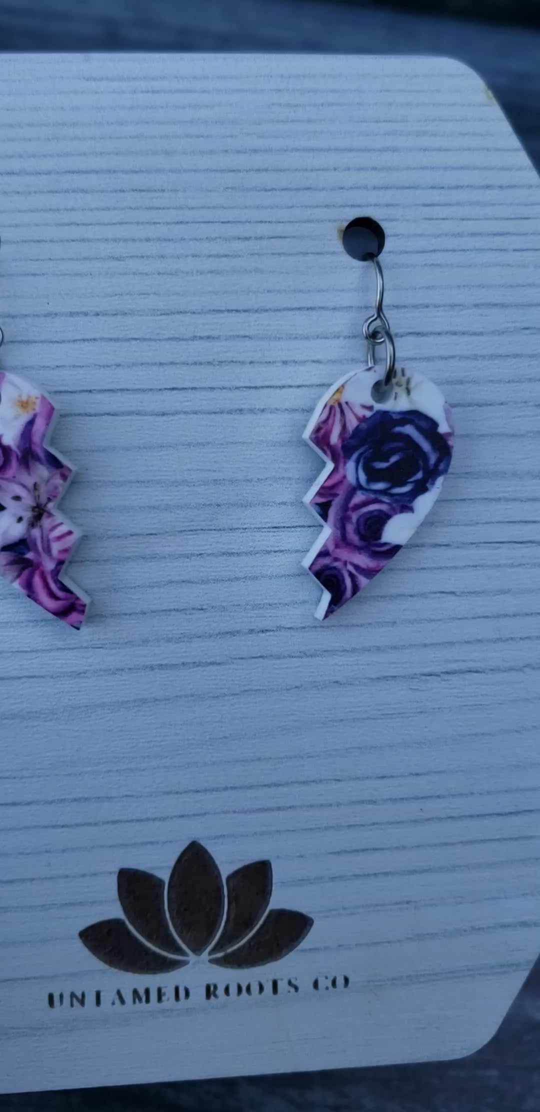 Purple Gothic Floral Broken Heart Earrings