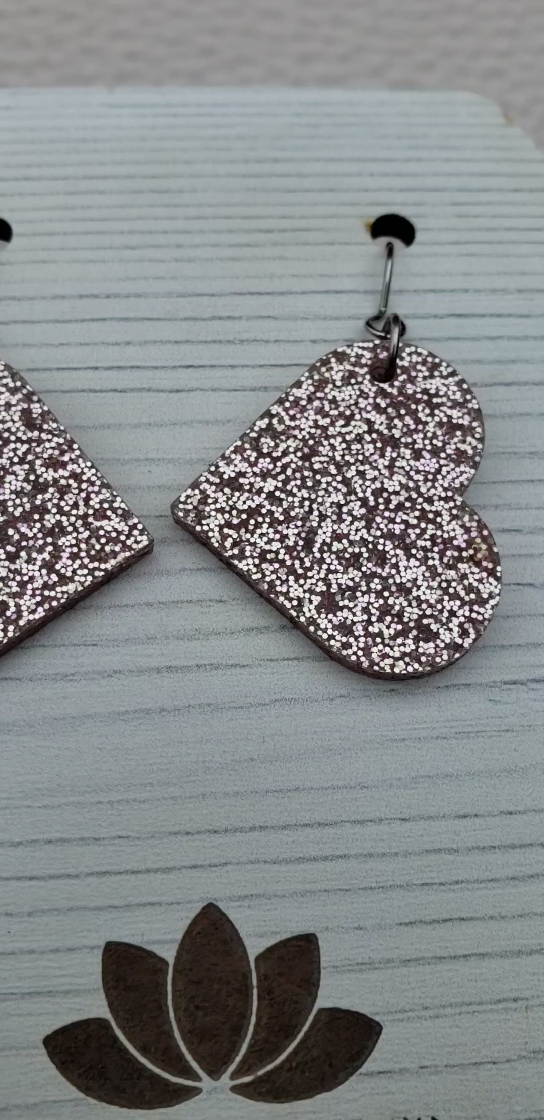 Rose Gold Glitter Heart Shaped Dangle Earrings with Stainless Steel Hooks