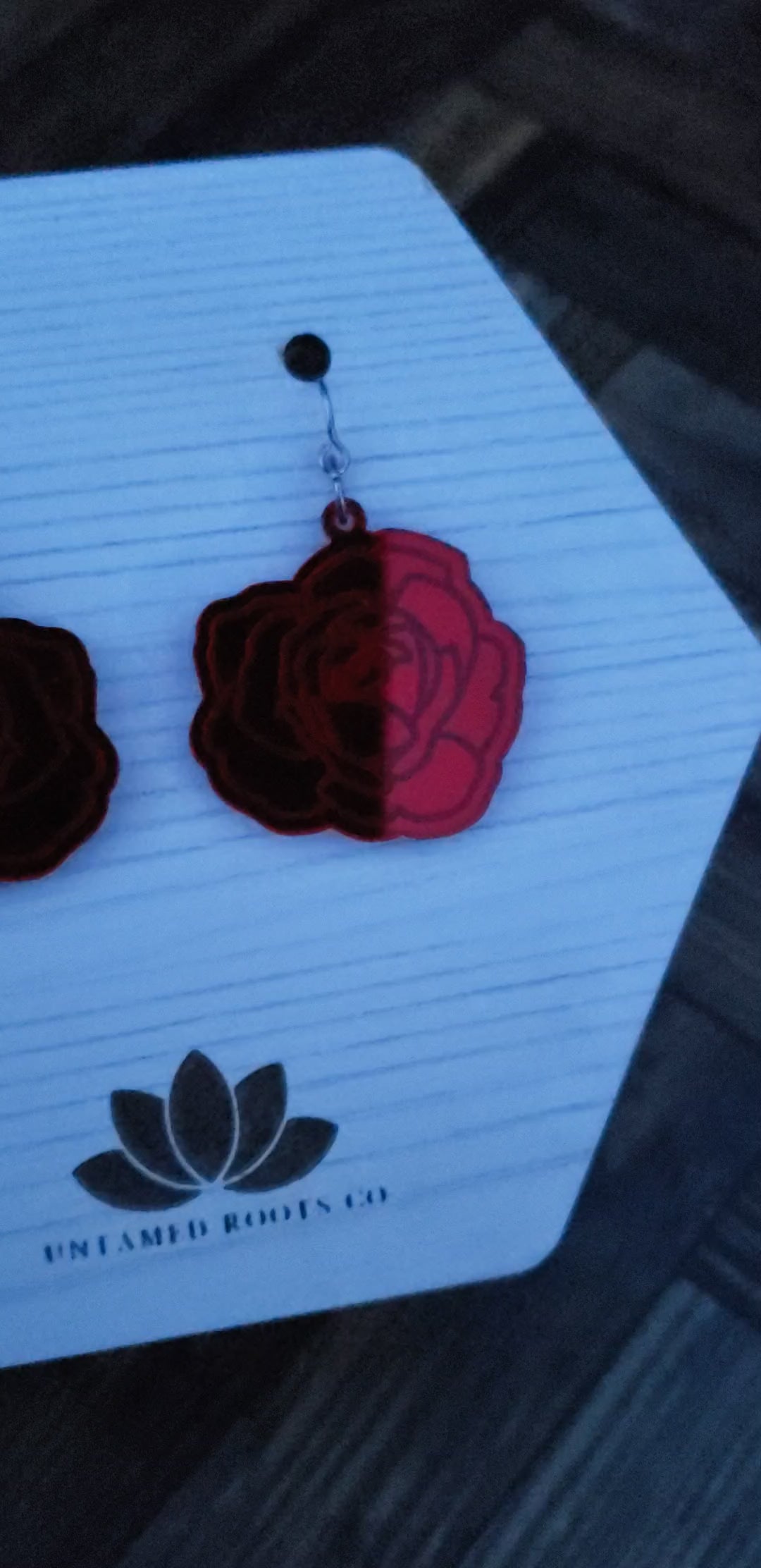 Red Mirror Rose Dangle Earrings