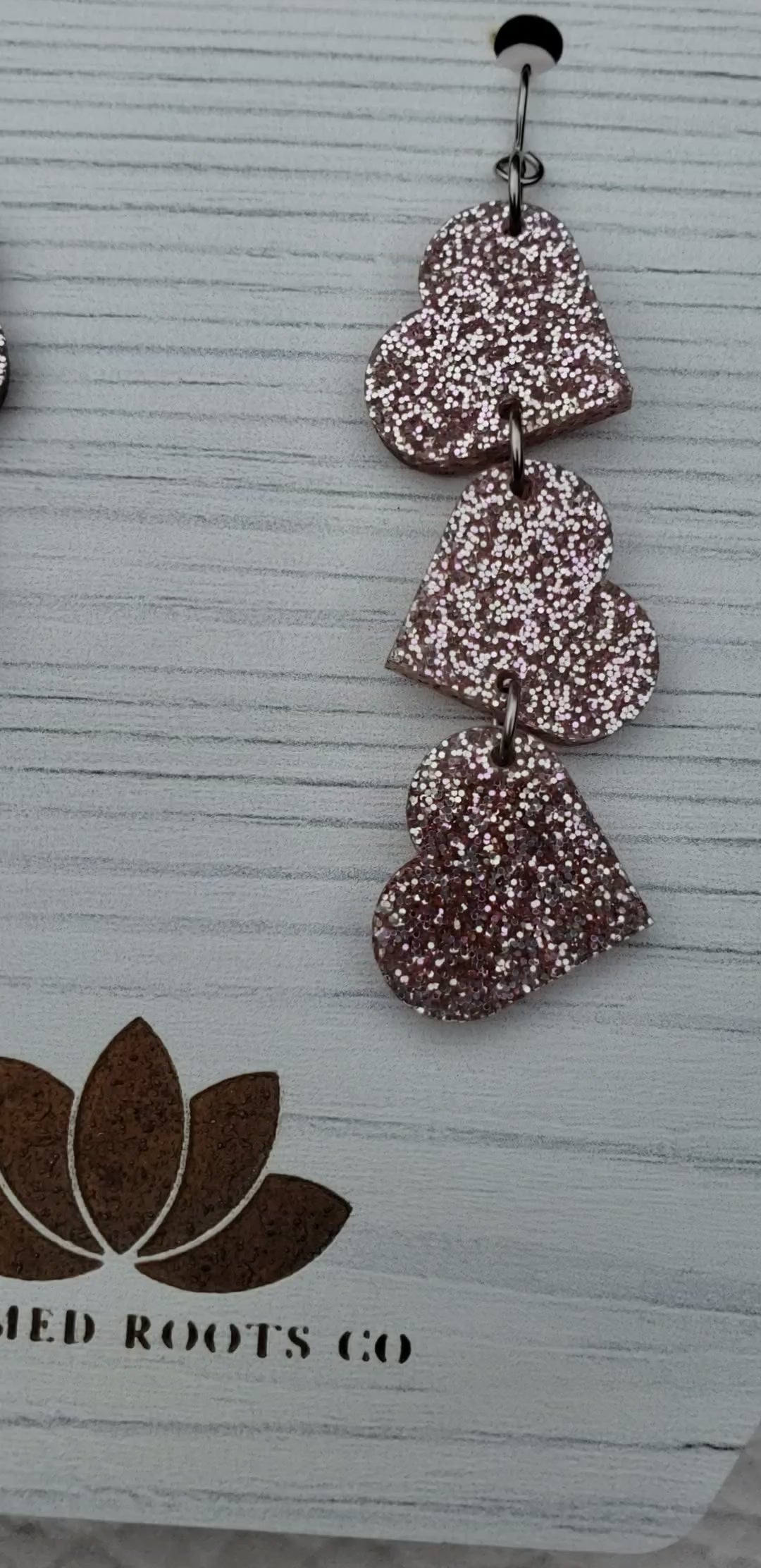 Rose Gold Glitter Tumbling Heart Earrings on Stainless Steel