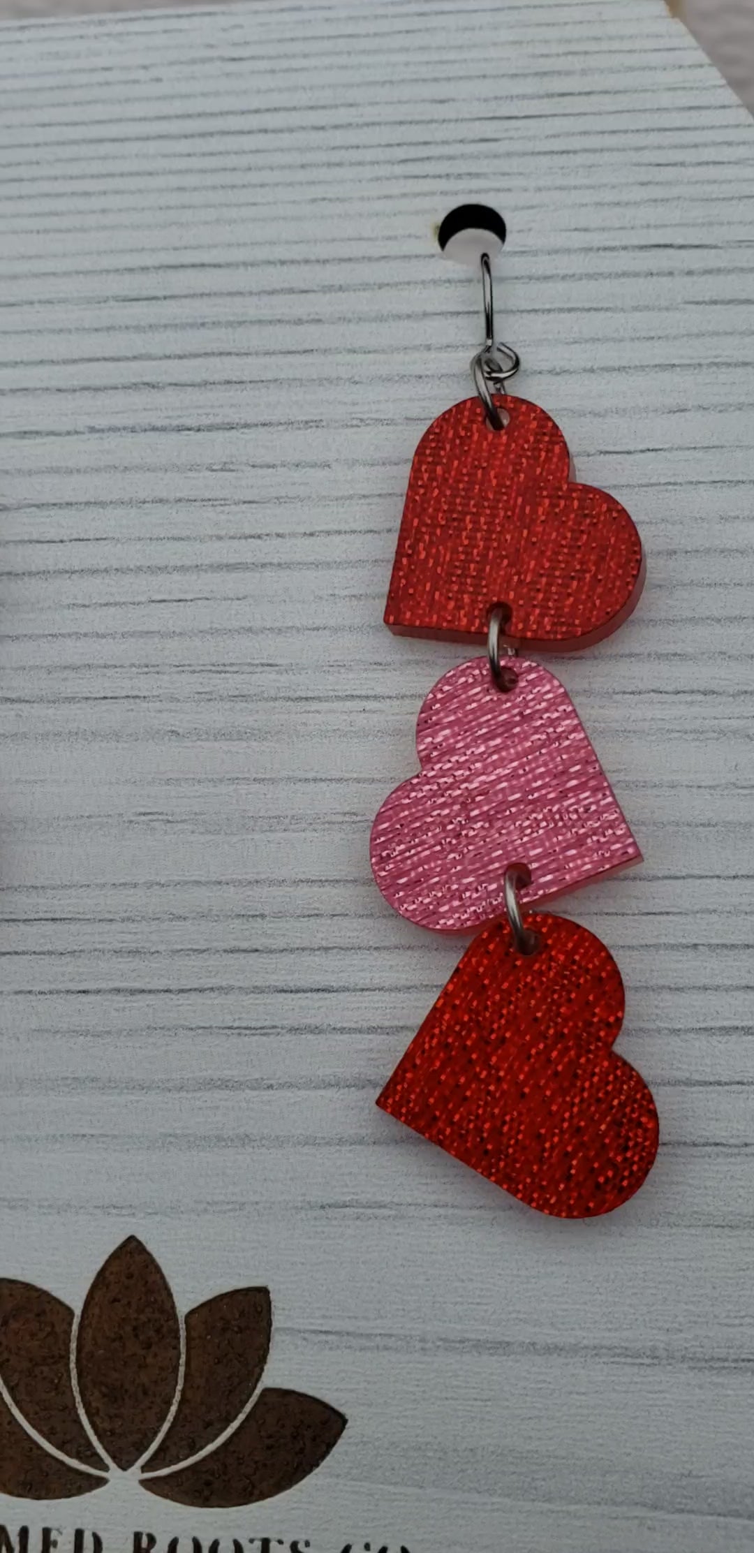 Red and Pink Shimmer Heart Shaped Dangle Earrings with Stainless Steel Hooks