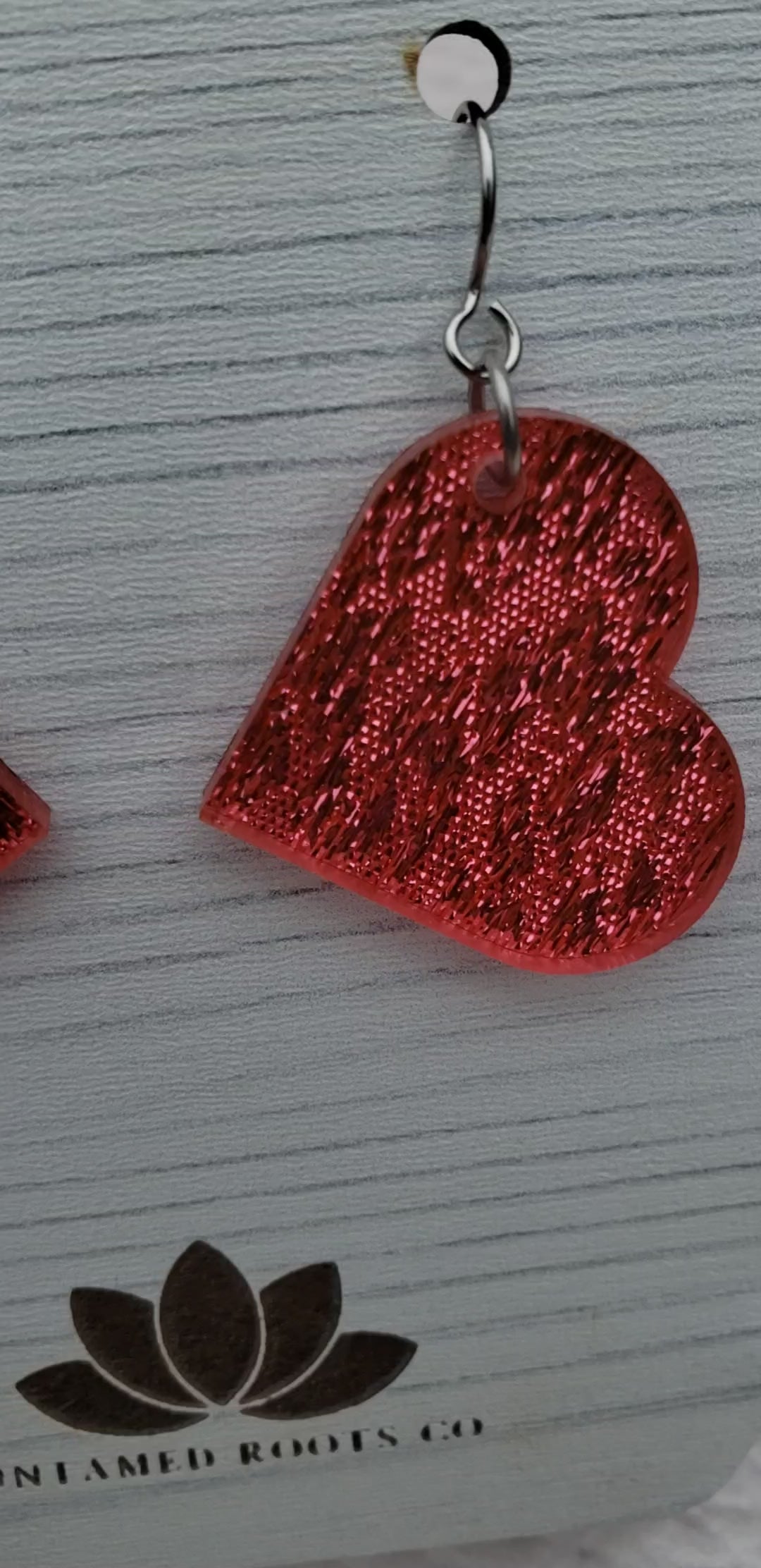 Pink Shimmer Heart Shaped Dangle Earrings with Stainless Steel Hooks