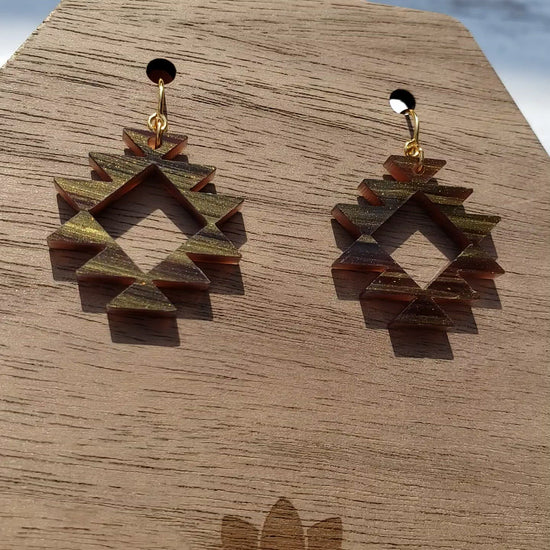 Brushed Gold acrylic earrings on 18 karat gold plated earring wires.