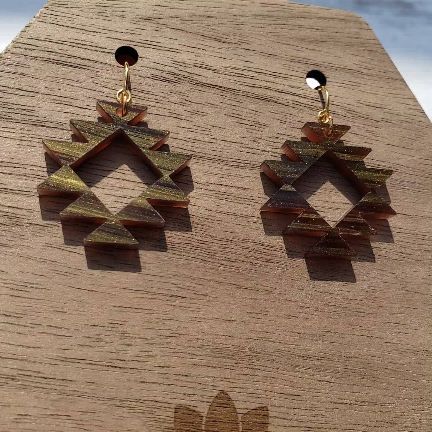 Brushed Gold acrylic earrings on 18 karat gold plated earring wires.