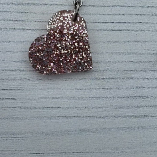 Rose Gold Glitter Heart Shaped Dangle Earrings with Stainless Steel Hooks