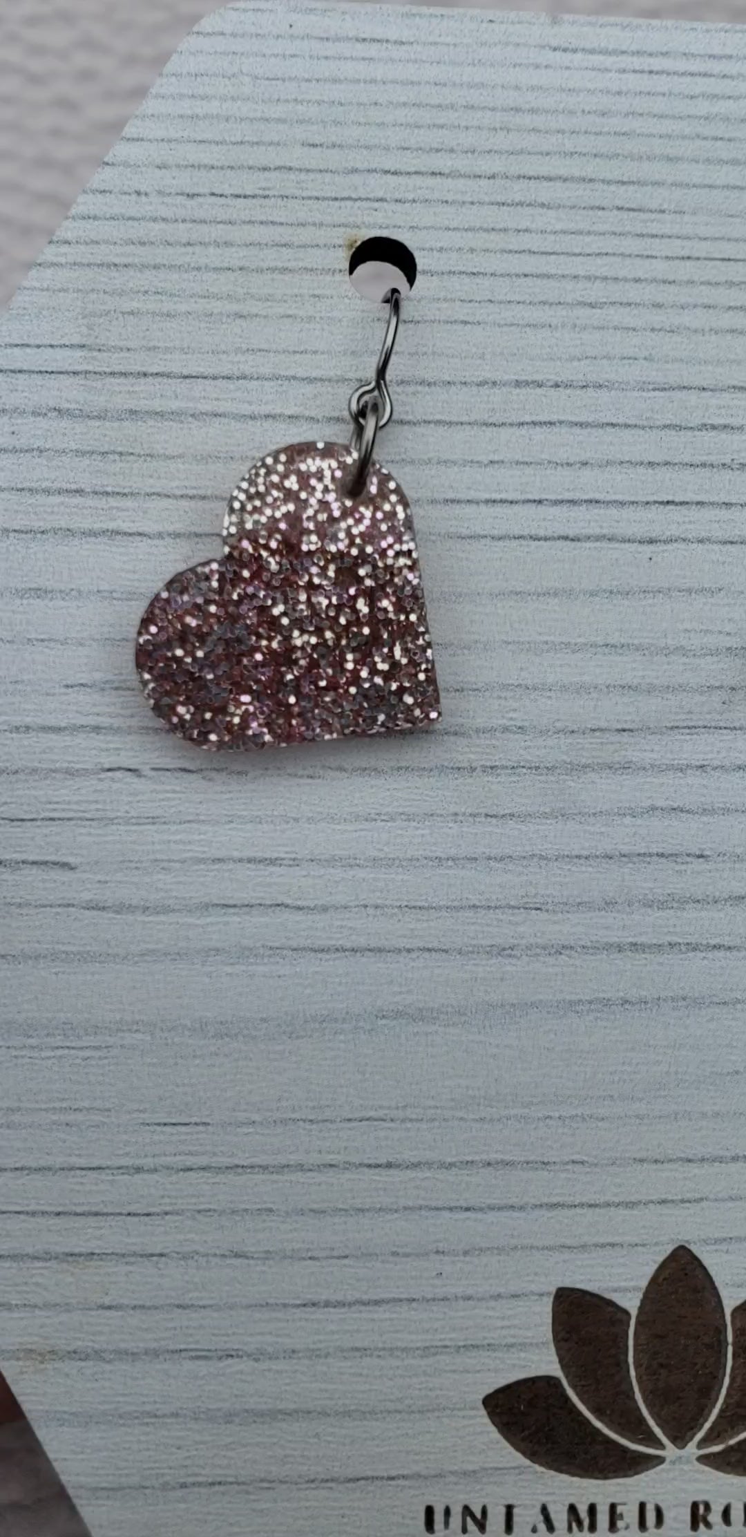 Rose Gold Glitter Heart Shaped Dangle Earrings with Stainless Steel Hooks