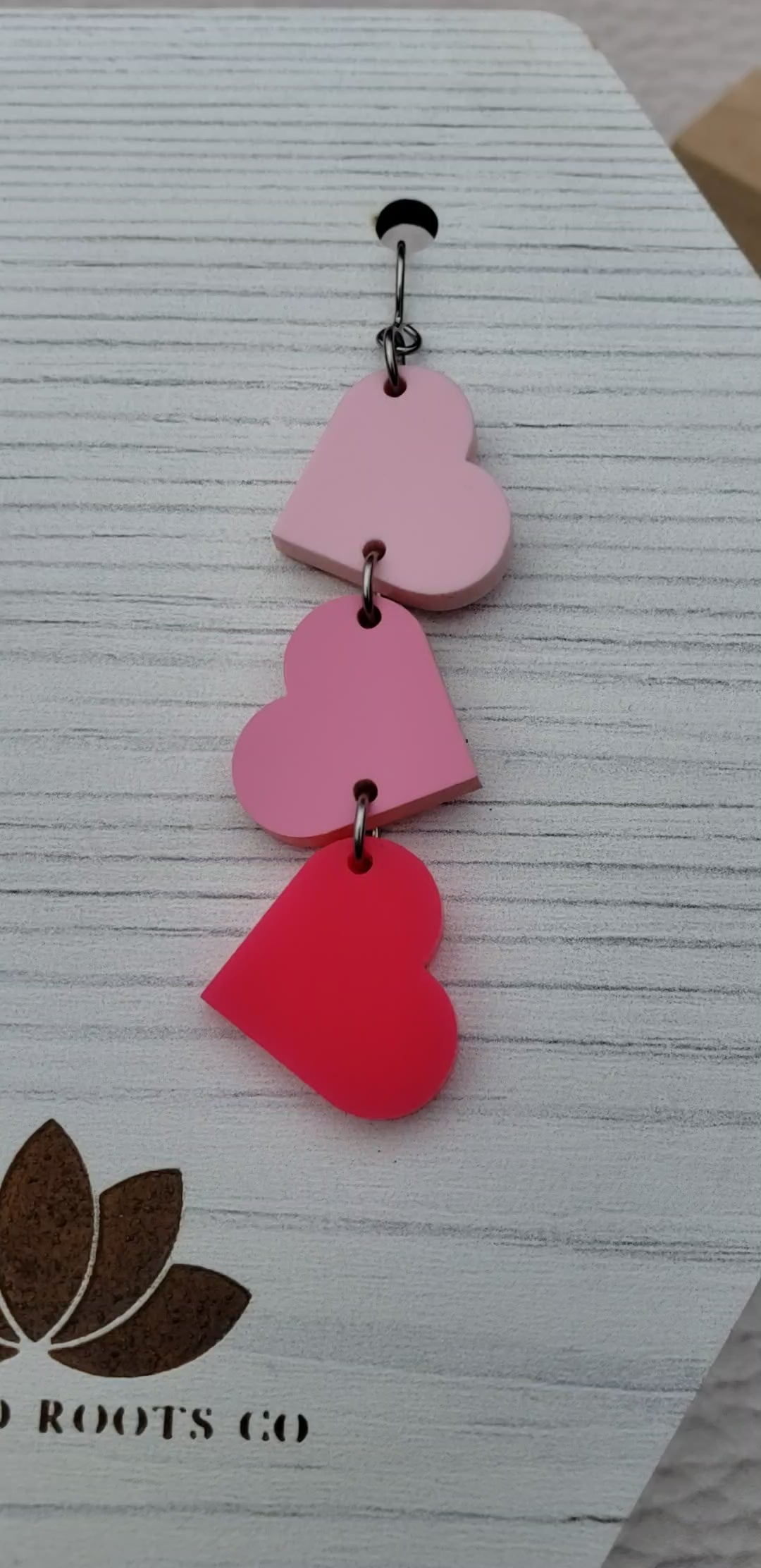 Matte Pink Tumbling Heart Earrings on Stainless Steel