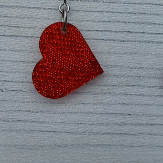 Red Shimmer Heart Shaped Dangle Earrings with Stainless Steel Hooks