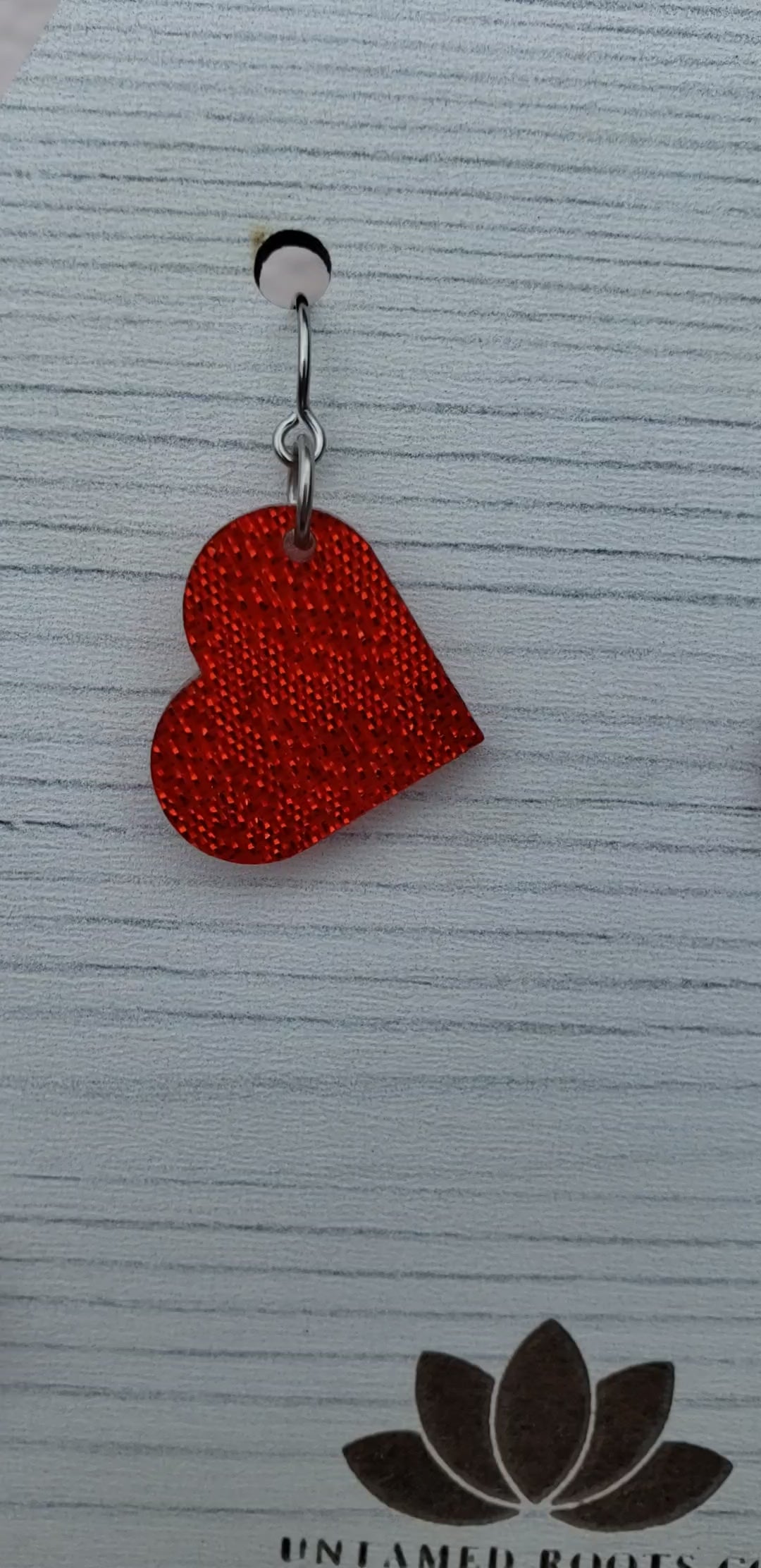 Red Shimmer Heart Shaped Dangle Earrings with Stainless Steel Hooks