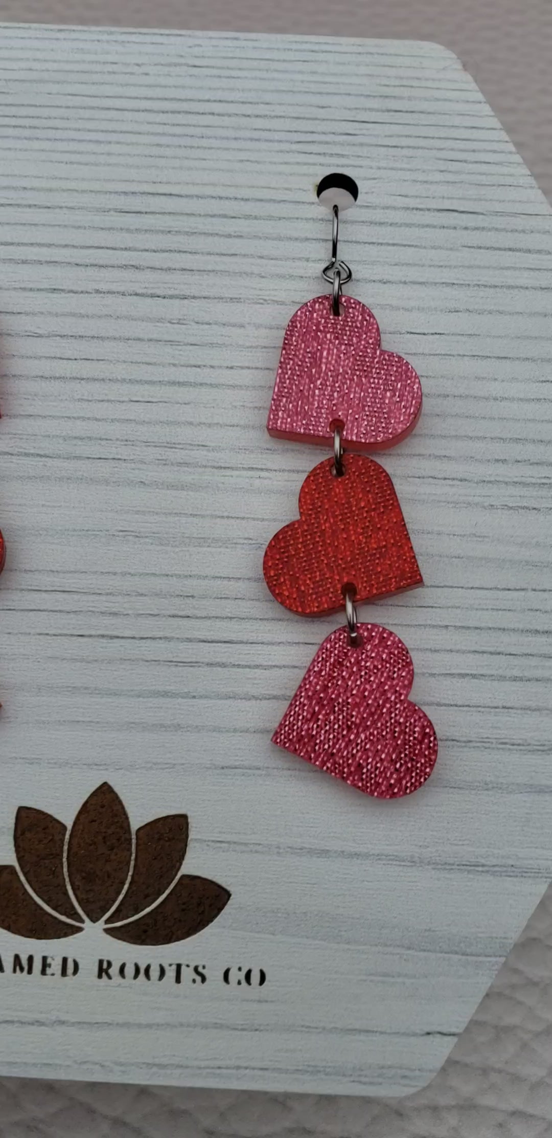 Pink and Red Shimmer Heart Shaped Dangle Earrings with Stainless Steel Hooks