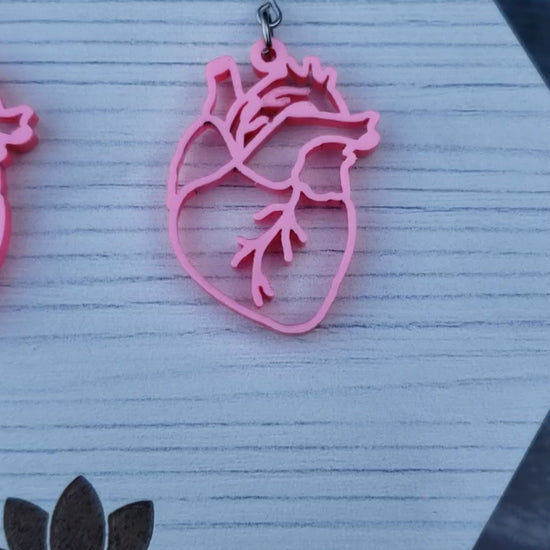 Hot Pink Metallic Anatomical Heart Earrings